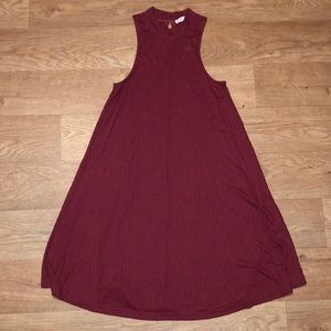 Burgundy high neck ribbed knit dress